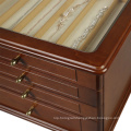 Custom Packaging 4 Drawers Decorative Storage Luxury Wooden Cabinet Treasure Chest Slid MDF Matt Glass Top Wood Jewelry Box